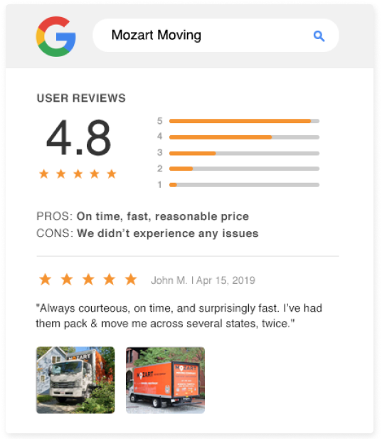 Mozart Moving Google Reviews
